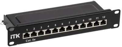 Патч-панель ITK PP12-1UC5ES-D05-10, 10" 1U, 12×RJ45 кат.5E STP, Dual IDC