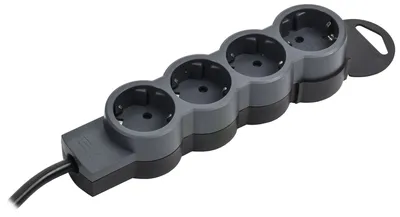 Удлинитель IEK STANDARD У04, 4 розетки, 2P+PE, 5 м, 3×1,5 мм², 16 А, чёрный