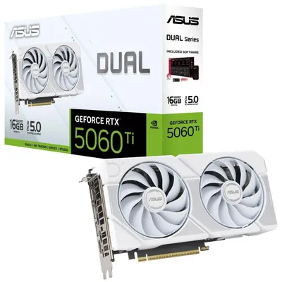 Видеокарта ASUS GeForce RTX 5060 Ti DUAL WHITE OC, 16 ГБ GDDR7, 128 бит, PCIe 5.0