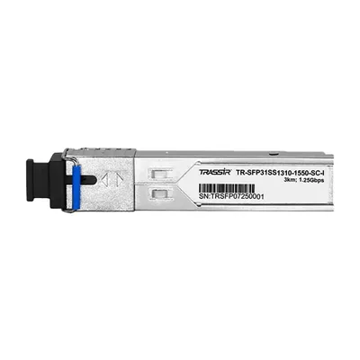 SFP модуль TRASSIR TR-SFP31SS1310-1550-SC-I, одномодовый, 1.25 Гбит/с, SC, 3 км