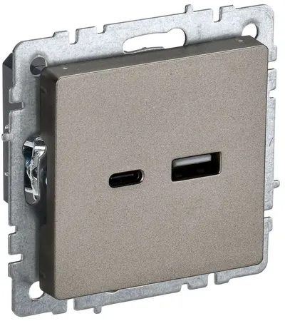 Розетка USB IEK BR-U22-018-K37 BRITE, USB A+C, 18 Вт, шампань