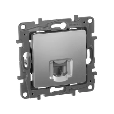 Розетка телефонная IEK ETIKA 672440, RJ-11, Cat.3, скрытый монтаж, алюминий