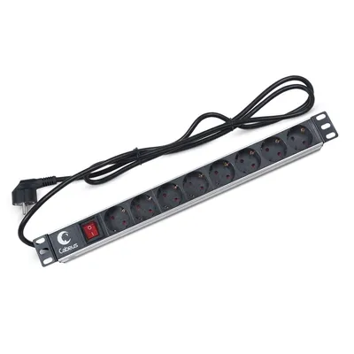 Блок распределения питания Cabeus PDU-8P-2EU, 8×Schuko, 16 А, 19", горизонтальный