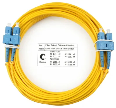 Патч-корд оптический Cabeus FOP(d)-9-SC-SC-15m, duplex SC-SC, 9/125 SM, 15 м, LSZH