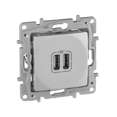Розетка USB IEK ETIKA 672494, USB A+A, 15 Вт, скрытый монтаж, алюминий