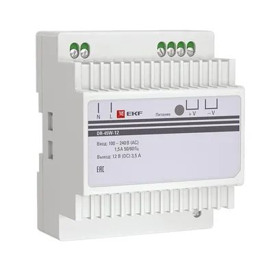 Блок питания EKF dr-45w-12, 12В, 3.5А, DIN-рейка