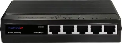 Коммутатор TRASSIR TR-NS1105-60-4POE, 5 портов, 4×PoE, бюджет 60 Вт, неуправляемый