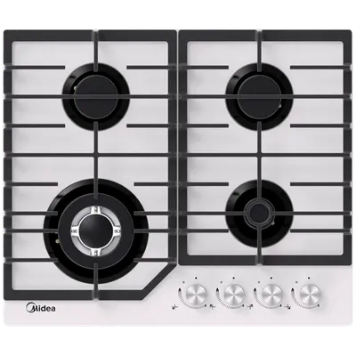 Газовая варочная поверхность Midea MG645TGW, 60 см, 4 конфорки, WOK, закалённое стекло
