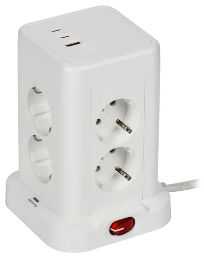 Удлинитель IEK DOMINIC У08K, 8 розеток 2P+PE, 16 А/250 В, 1,5 м, USB A+C 20 Вт