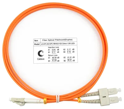 Патч-корд оптический Cabeus FOP-62-LC-SC-1,5m, Duplex LC/SC, OM1, 1,5м