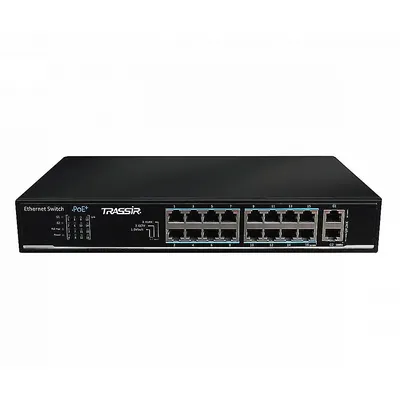 Коммутатор TRASSIR TR-NS1018-135-16POE v2, неуправляемый, 16×PoE, 135Вт