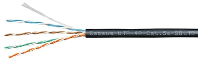 Кабель Cabeus UTP-4P-Cat.5e-SOLID-OUT-PE-UV-50, U/UTP, кат. 5e, 4 пары 24 AWG, PE-UV, 50 м