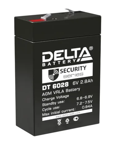 Аккумулятор Delta DT 6028, 6В, 2.8Ач, AGM