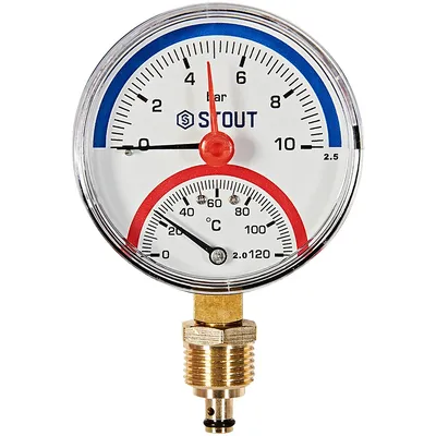 Термоманометр STOUT SIM-1006-801015 радиальный, Dn 80 мм, 1/2", 0–120 °C, 0–10 бар