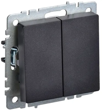 Выключатель iEK BR-V20-0-10-K02 BRITE, 2-клавишный, 10 А, скрытый, чёрный