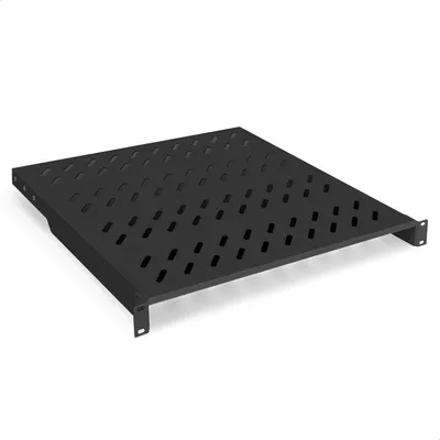 Полка консольная регулируемая 19" ExeGate ECCS-1U450A-B (перфорированная, глубина 450мм, крепление 19" 1U, для напольных шкафов и стоек глубиной 600мм/800мм/1000мм, нагрузка до 50кг, цвет черный RAL9004)
