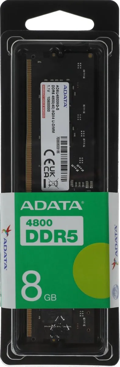 Модуль памяти A-DATA AD5U48008G-S, DDR5, 8 ГБ, 4800 МГц, DIMM 288-pin, CL40