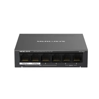 Mercusys MS106GP 6-портовый гигабитный настольный коммутатор (4 портов PoE+)