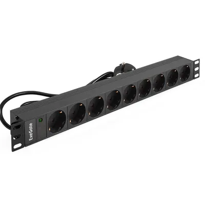 Блок розеток ExeGate ServerPro PDU-19H905 Al-9S-EU3, 19", 1U, 9×Schuko, 16 А
