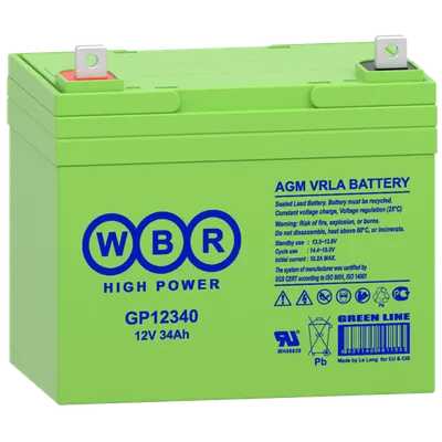 Аккумуляторная батарея WBR GP12340, 12 В / 36 Ач, AGM, клемма M6, 197×131×180 мм
