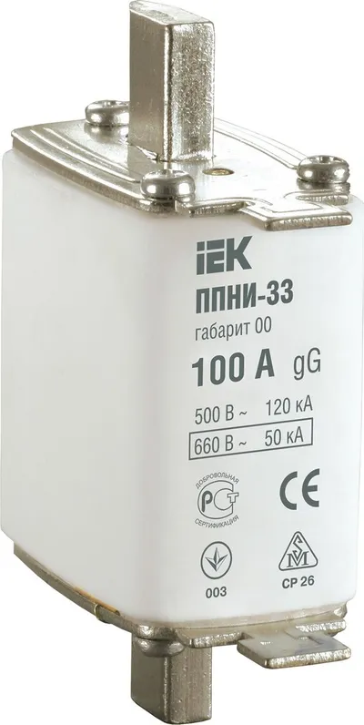 Вставка плавкая ИЭК DPP10-100 (ППНИ-33), габарит 00, 100 А, 690 В AC