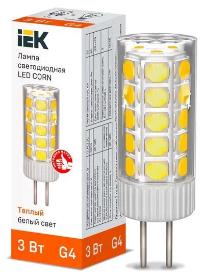 Лампа светодиодная IEK LLE-CORN-3-012-30-G4, CORN, 3 Вт, 12 В, 3000 К, G4