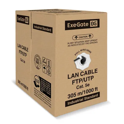 Кабель ExeGate EX301082RUS, UTP, cat.5e, 4 пары, внешний, 305м, черный