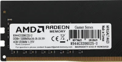 Модуль памяти AMD Radeon R9 Gamers Series R944G3206U2S-U, 4 ГБ, DDR4, 3200 МГц, DIMM