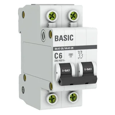 Выключатель автоматический EKF mcb4729-2-06C, 6А, 2П, C, 4.5кА