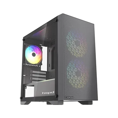 Корпус HSPD M334-TGBK-ARGB, Mini-tower, mATX/mITX, TG, 2×140mm ARGB + 1×120mm ARGB