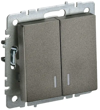Выключатель IEK BRITE BR-V20-1-10-K45, 2-клавишный, с индикацией, 10 А, темная бронза