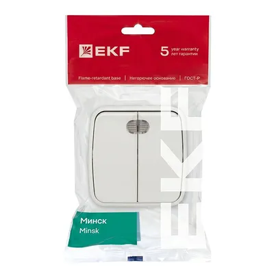 Выключатель EKF EGV10-123-10, 2-клавишный, 10А, с индикатором, белый