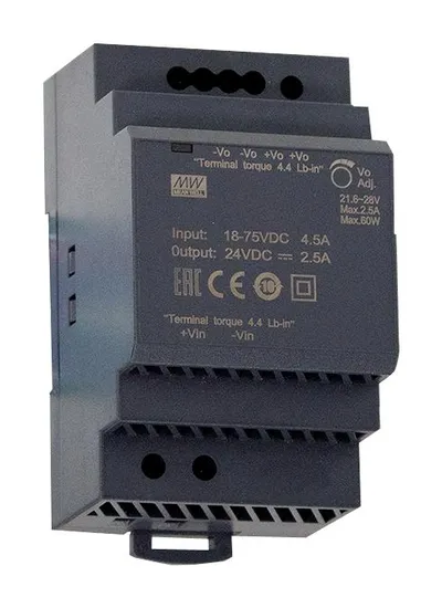 Преобразователь DC-DC Mean Well DDR-60L-5, 60Вт, 18…75В DC→5В/12А, DIN