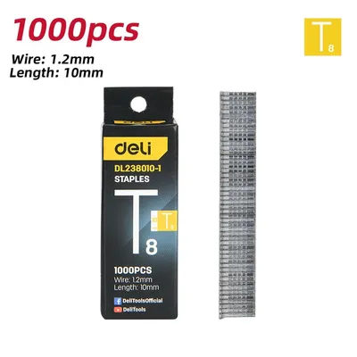 Скобы для степлера Deli DL238010-1, тип T, 10×1,2 мм, 1000 шт, серебристые
