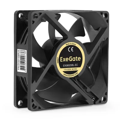 Вентилятор EC ExeGate EX08025BL-EC (Electronically Commutated, 110-220V AC/110-220V DC, 80x80x25, 2-Ball (двойной шарикоподшипник), провод 30 см, 2700RPM, 28dBA, 40CFM)