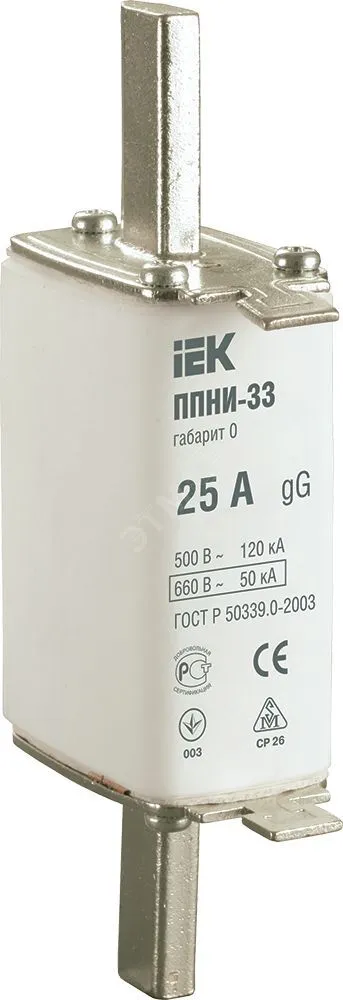 Вставка плавкая IEK DPP20-025, ППНИ-33, габарит 0, 25 А, 690 В