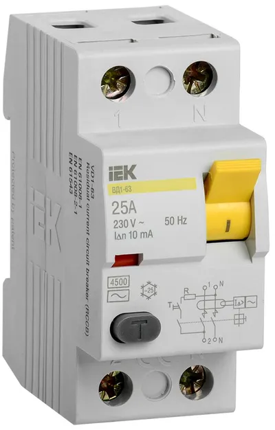 УЗО IEK ВД1-63 MDV10-2-025-010, 2п, 25 А, 10 мА, тип AC