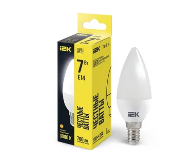 Лампа светодиодная IEK LLE-C35-7-230-30-E14 ECO, C35, 7 Вт, 3000К, E14