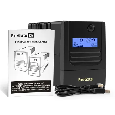 ИБП ExeGate Smart LB-650.LCD.AVR.2SH.USB, 650 ВА/390 Вт, LCD, AVR, 2×Schuko