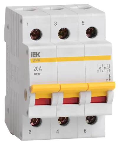 Выключатель нагрузки IEK MNV10-3-020 ВН-32, 3P, 20 А, 380 В, 3 модуля DIN