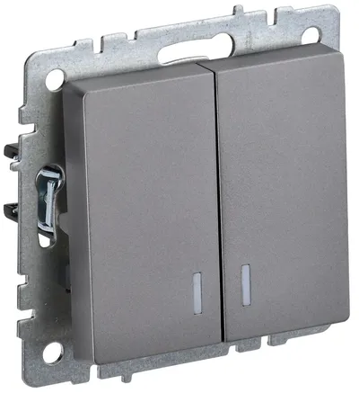 Выключатель ИЭК BRITE BR-V20-1-10-K46, 2-клавишный, 10 А, IP20, сталь