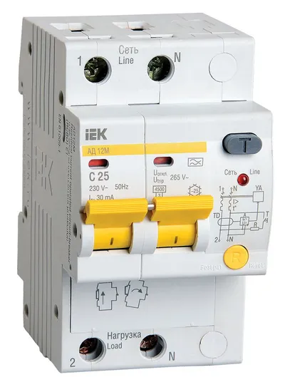 Дифференциальный автомат IEK MAD12-2-025-C-030, 2P, C 25 А, 30 мА, тип A