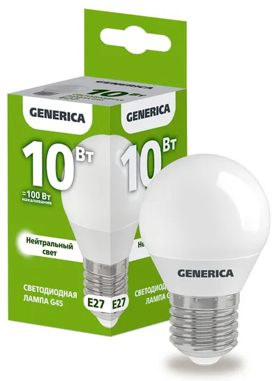 LED-лампа IEK GENERICA LL-G45-10-230-40-E27-G, G45, 10 Вт, 4000К, E27