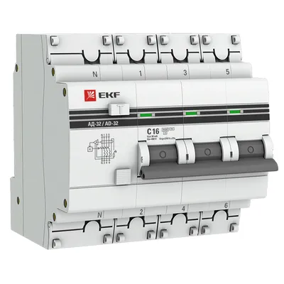 Дифференциальный автомат EKF АД-32 DA32-16-30-4P-pro, 3P+N, 16 А, 30 мА, тип AC