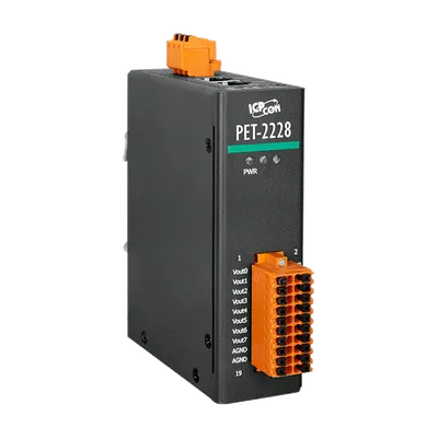 Модуль аналогового вывода ICP DAS PET-2228, 8 каналов ЦАП, PoE, 2×Ethernet