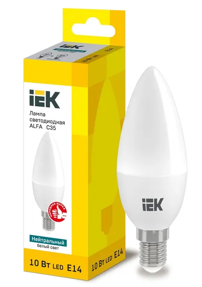 LED-лампа IEK ALFA C35 LLA-C35-10-230-40-E14, 10 Вт, 230 В, 4000 К, E14, свеча