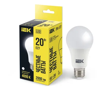 Лампа светодиодная IEK LLE-A60-20-230-40-E27 Eco, 20 Вт, A60, 4000 К, E27, 230 В