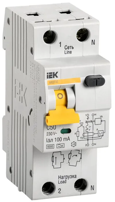 АВДТ IEK KARAT MAD22-5-050-C-100, 1+N, 50 А, 100 мА, тип A, 6 кА