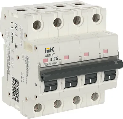Автоматический выключатель IEK ARMAT M06N 4P D 25 А, 6 кА, 400 В