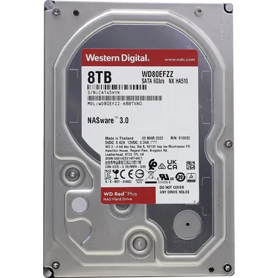 Жесткий диск Western Digital HDD SATA  8Tb Red Plus for NAS WD80EFZZ, 5640RPM, 128MB buffer, 1 year